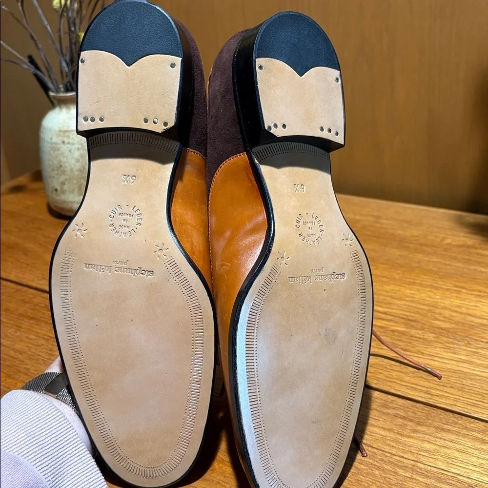 New Stephane Kelian Paris Mens perforated cap toe leather, laces brown suede 6.5